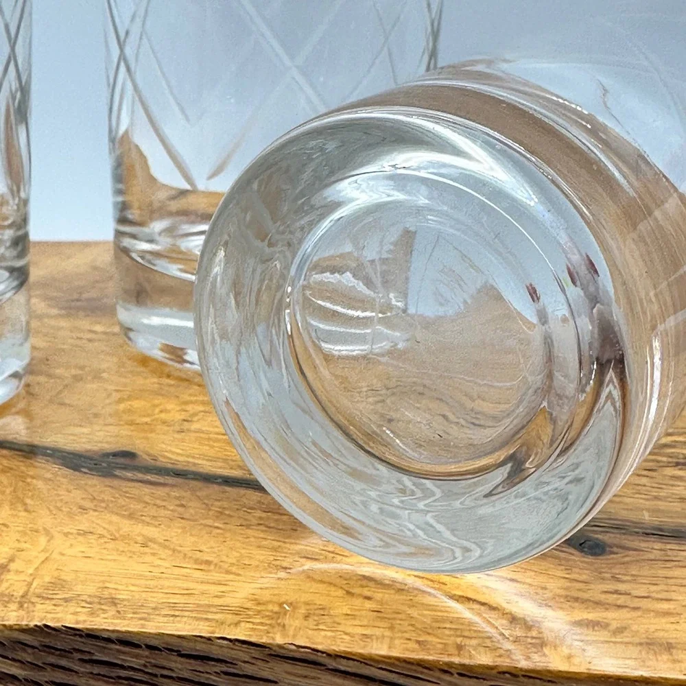 Set of 3 Etched Diamond‎ Trellis Highball Glasses Clear Glass Tumblers 5.5 inch